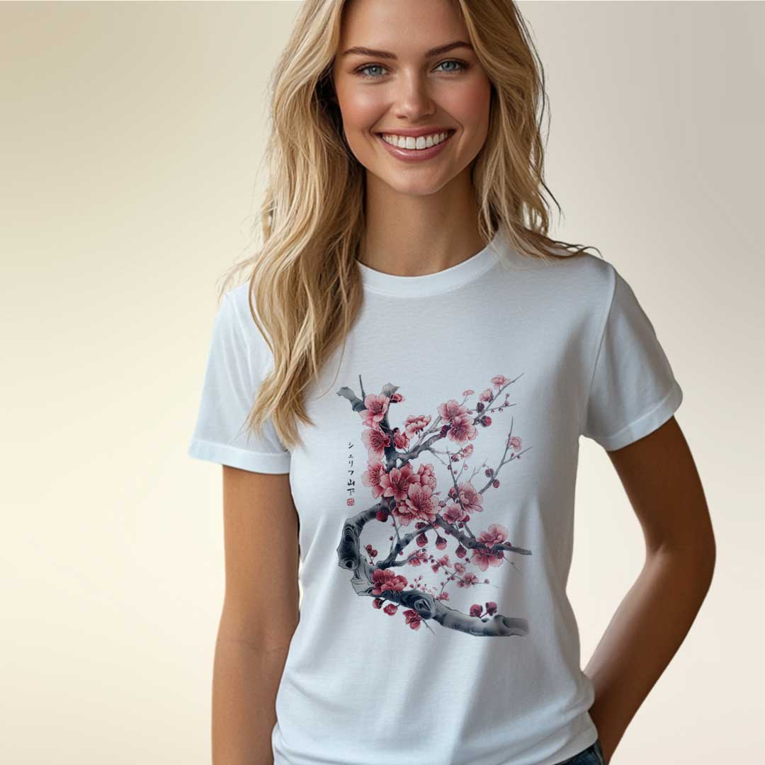 Japan Sakura Cherry Blossom Damen T-Shirt im Tattoo-Style von YAMASHITA