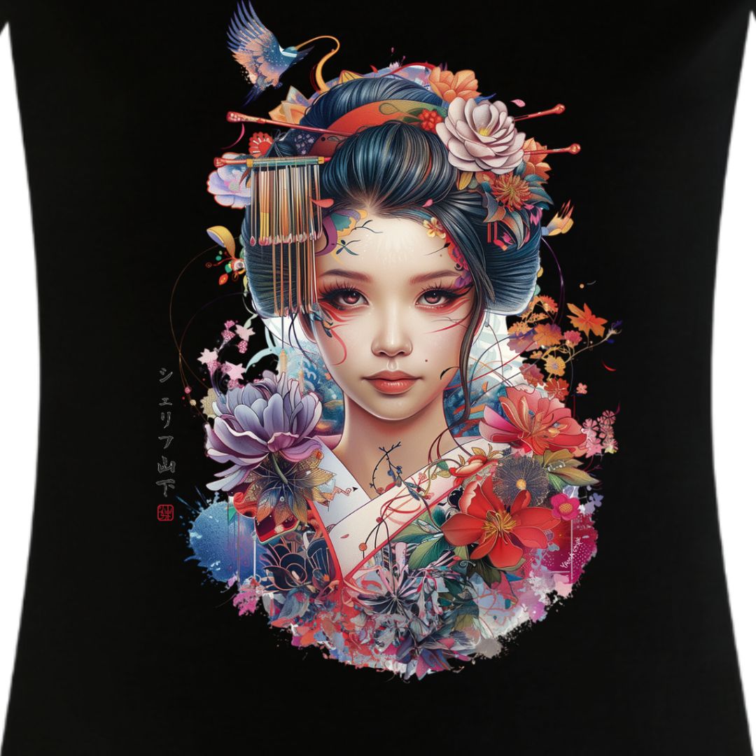 Japan Geisha Damen T-Shirt im Tattoo-Style von YAMASHITA