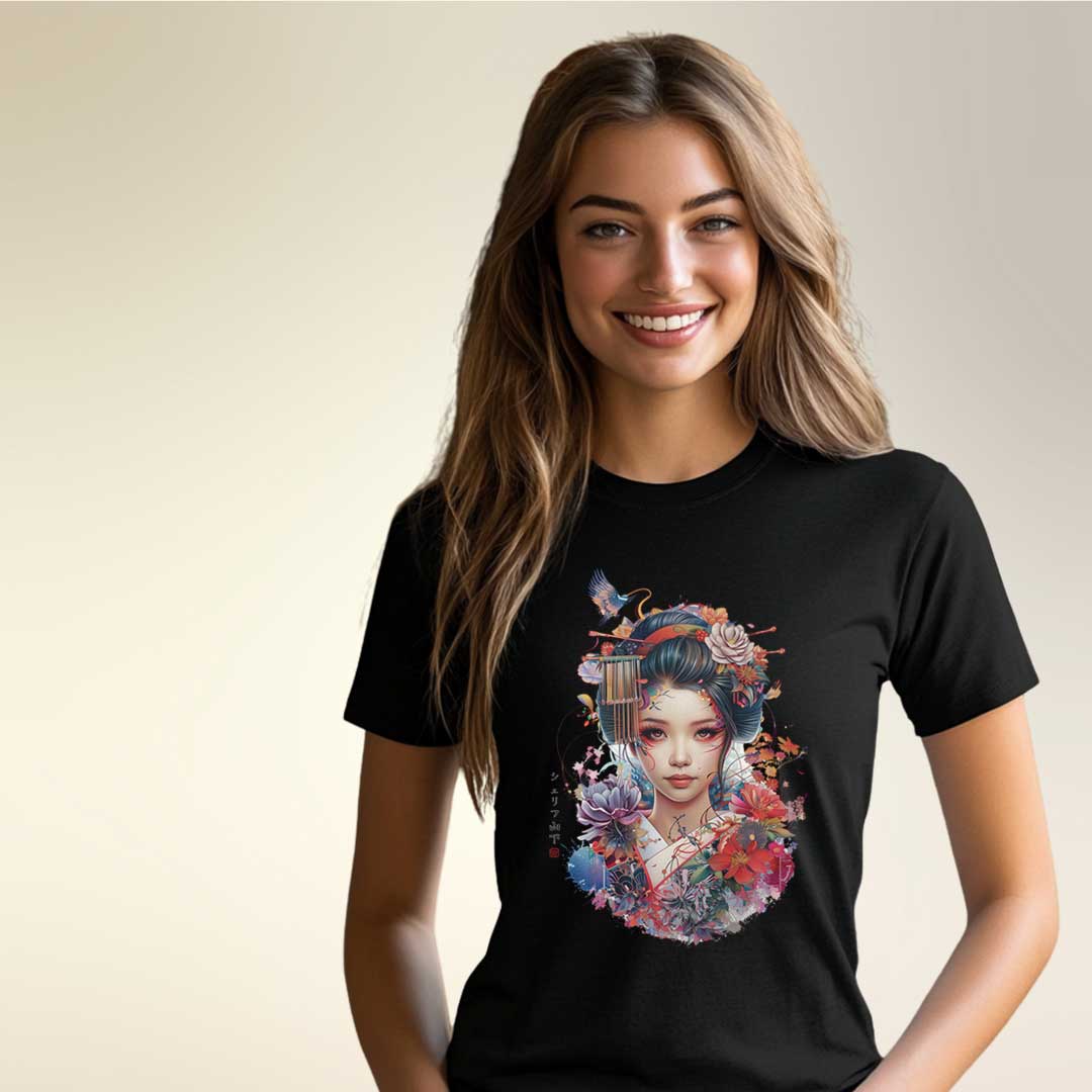 Japan Geisha Damen T-Shirt im Tattoo-Style von YAMASHITA