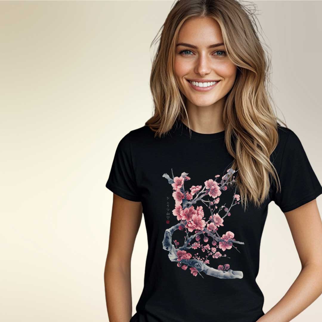 Japan Sakura Cherry Blossom Damen T-Shirt im Tattoo-Style von YAMASHITA