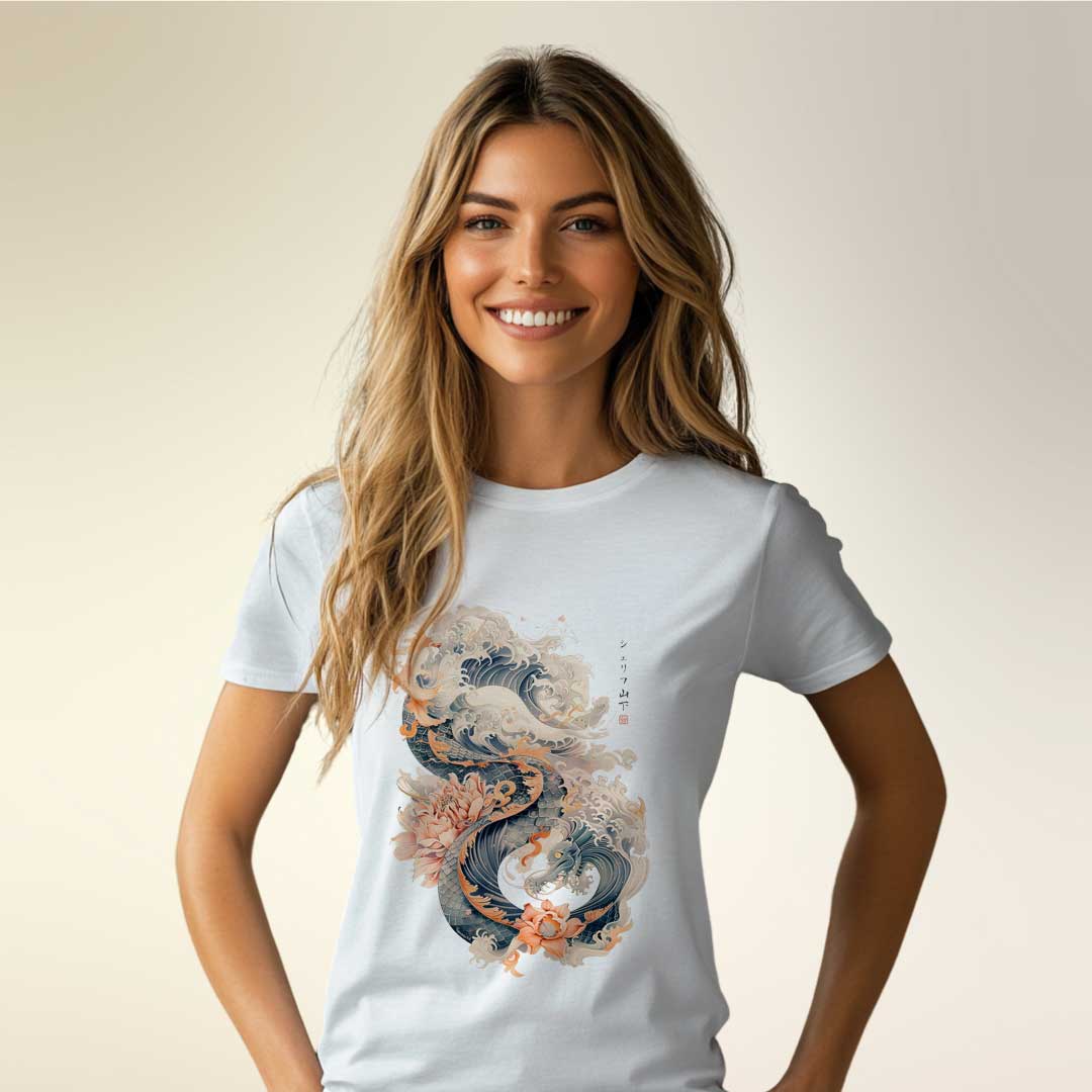 Japan Dragon & Waves Damen T-Shirt im Vintage-Style von YAMASHITA