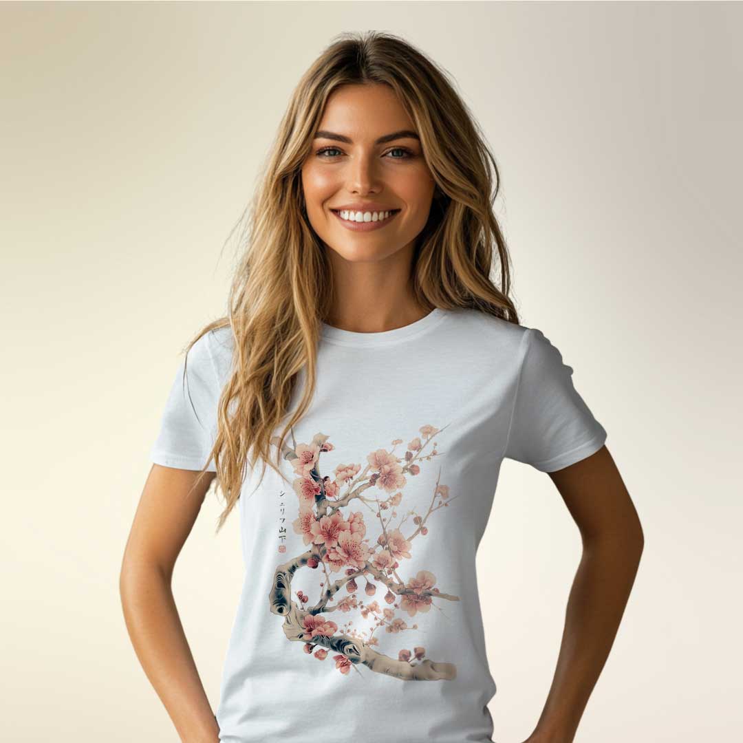 Japan Sakura Cherry Blossom Damen T-Shirt im Vintage-Style von YAMASHITA
