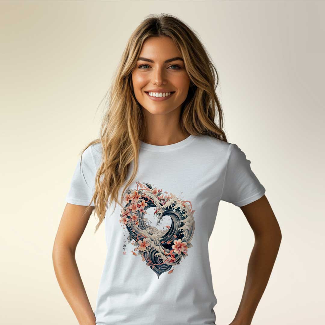 Japan Wave Heart Damen T-Shirt im Vintage-Style von YAMASHITA