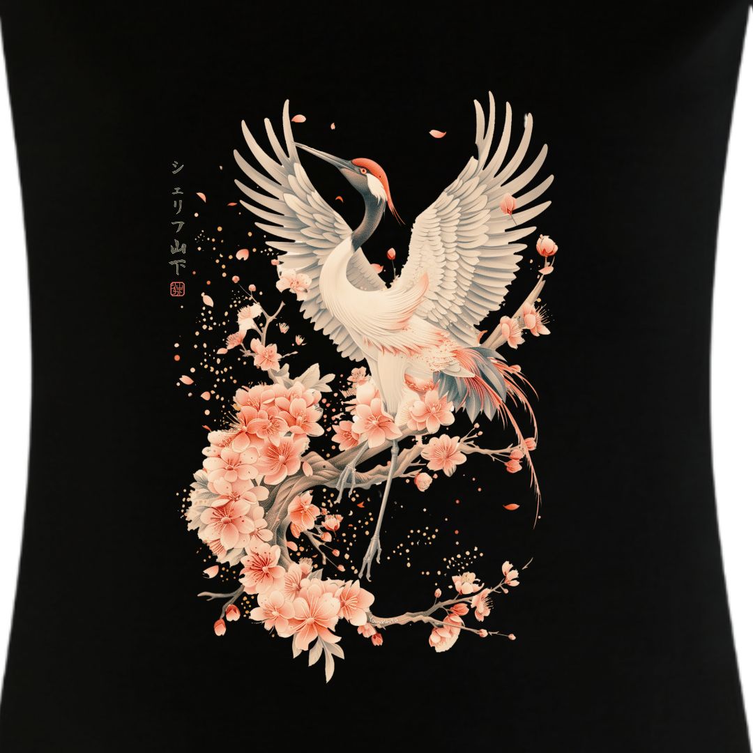 Japan Crane & Flower Damen T-Shirt im Vintage-Style von YAMASHITA