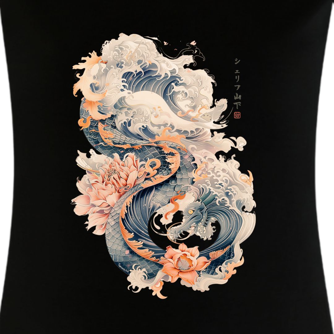 Japan Dragon & Waves Damen T-Shirt im Vintage-Style von YAMASHITA