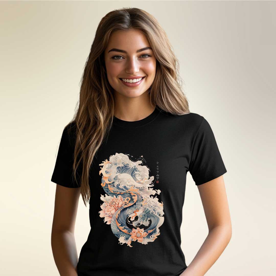 Japan Dragon & Waves Damen T-Shirt im Vintage-Style von YAMASHITA