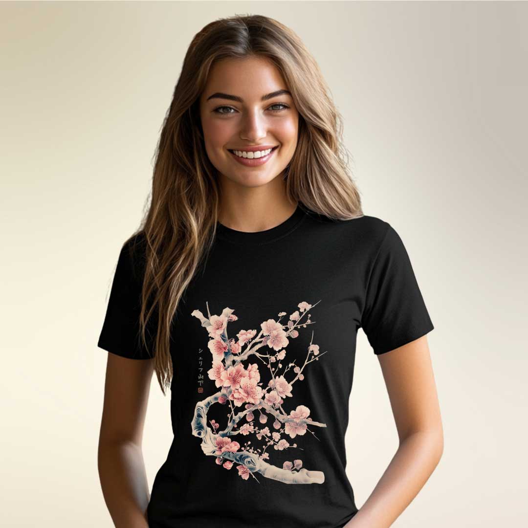 Japan Sakura Cherry Blossom Damen T-Shirt im Vintage-Style von YAMASHITA