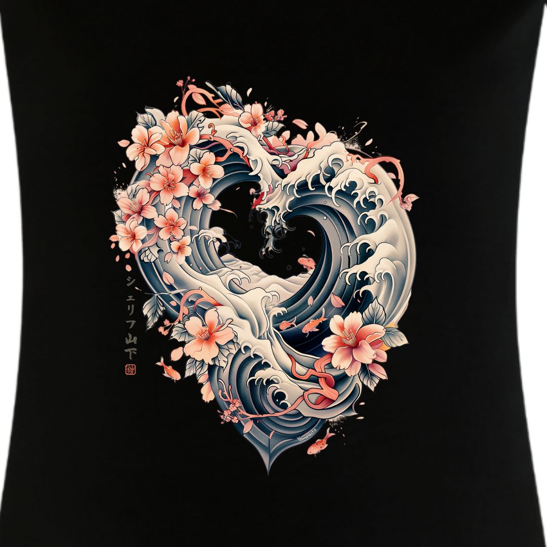 Japan Wave Heart Damen T-Shirt im Vintage-Style von YAMASHITA