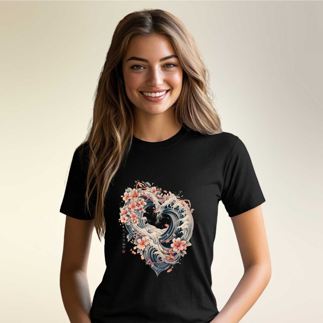 Japan Wave Heart Damen T-Shirt im Vintage-Style von YAMASHITA