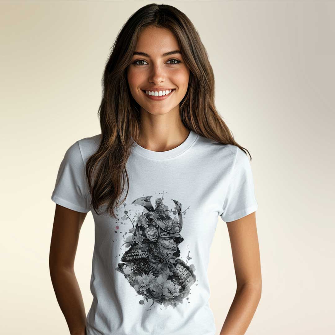 Japan Samurai Damen T-Shirt im Sumi-e-Stil von YAMASHITA