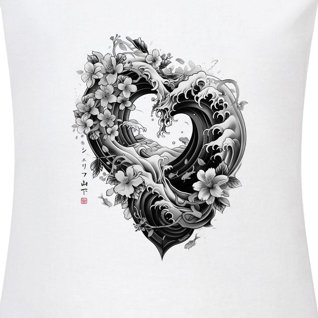 Japan Wave Heart Damen T-Shirt im Sumi-e-Stil von YAMASHITA