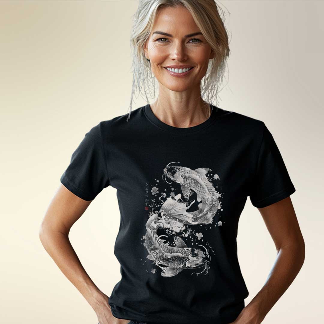 Japan Dancing Koi Damen T-Shirt im Sumi-e-Stil von YAMASHITA