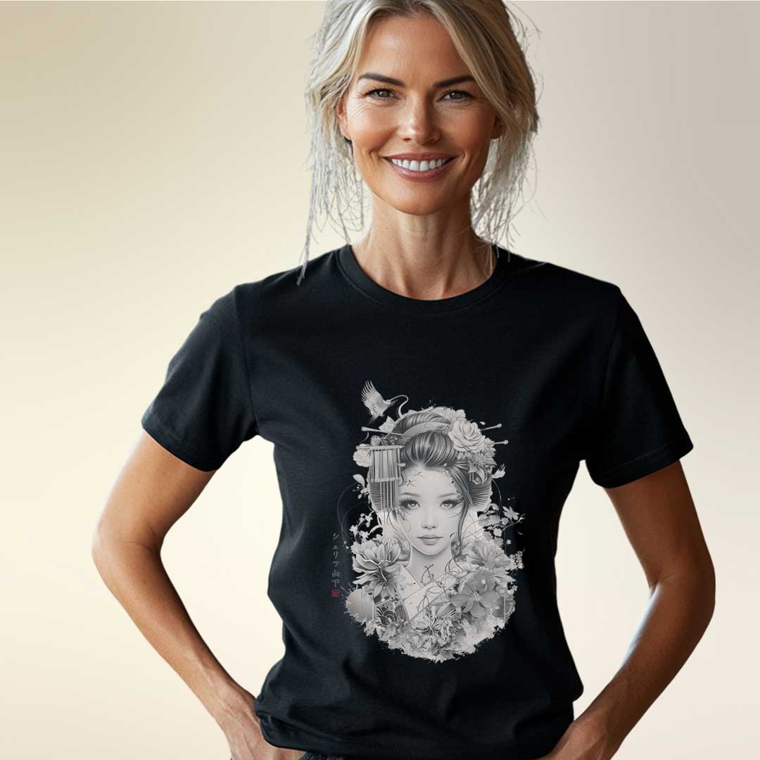 Japan Geisha Damen T-Shirt im Sumi-e-Stil von YAMASHITA