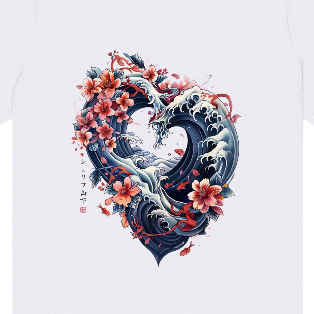 Japan Wave Heart Unisex Oversized T-Shirt im Tattoo-Style von YAMASHITA