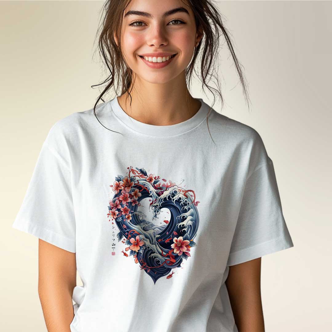 Japan Wave Heart Unisex Oversized T-Shirt im Tattoo-Style von YAMASHITA