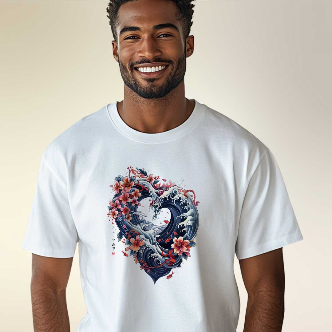 Japan Wave Heart Unisex Oversized T-Shirt im Tattoo-Style von YAMASHITA