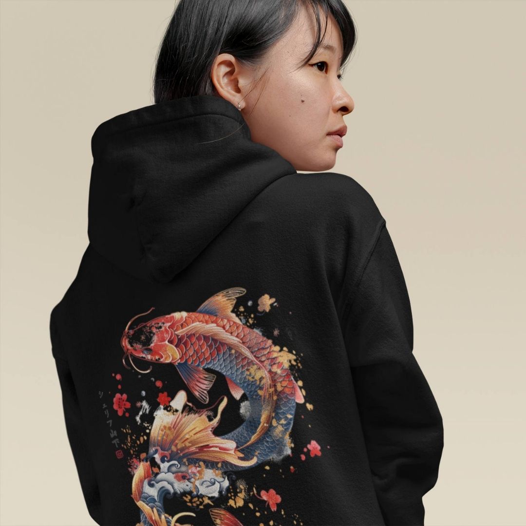 DANCING KOI – Visible Sign Hoodie (Unisex, Schwarz, Backprint) | YAMASHITA