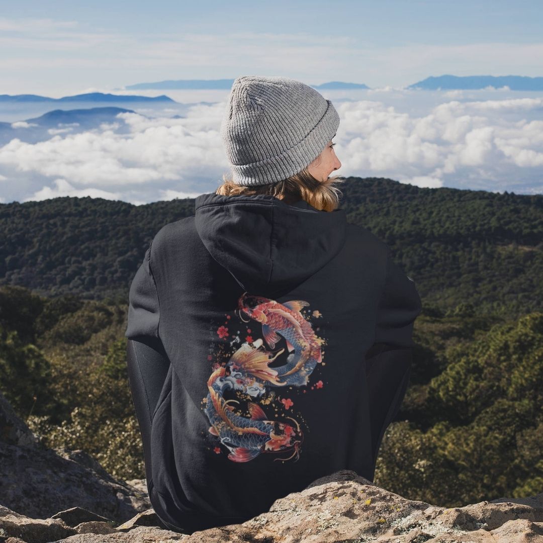 DANCING KOI – Visible Sign Hoodie (Unisex, Schwarz, Backprint) | YAMASHITA