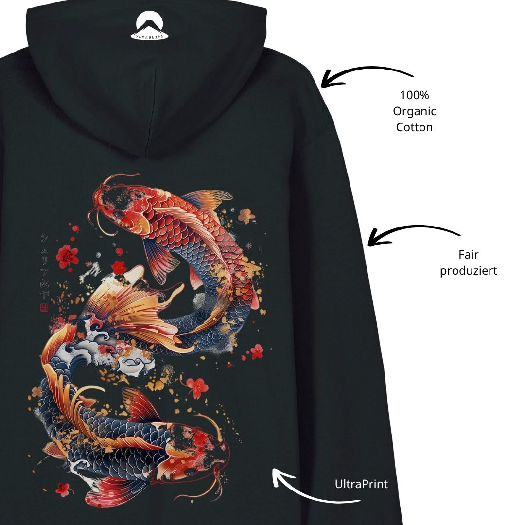 DANCING KOI – Visible Sign Hoodie (Unisex, Schwarz, Backprint) | YAMASHITA
