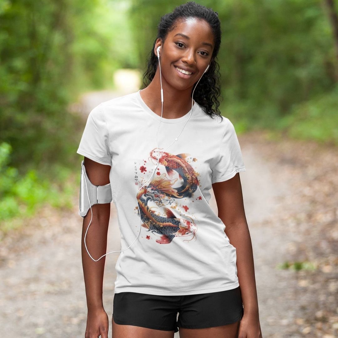 DANCING KOI – Visible Sign T-Shirt (Damen, Weiß) | YAMASHITA