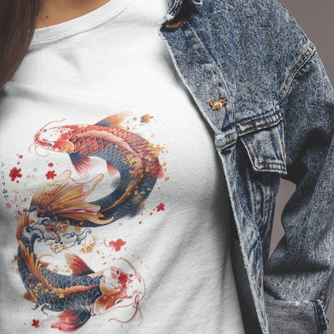 DANCING KOI – Visible Sign T-Shirt (Damen, Weiß) | YAMASHITA