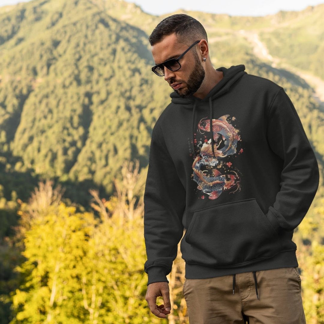 DANCING KOI – Visible Sign Hoodie (Unisex, Schwarz, Frontprint) | YAMASHITA