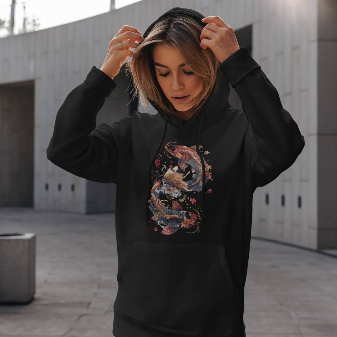 DANCING KOI – Visible Sign Hoodie (Unisex, Schwarz, Frontprint) | YAMASHITA