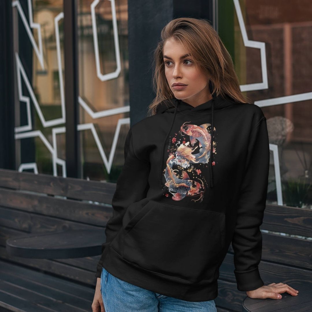 DANCING KOI – Visible Sign Hoodie (Unisex, Schwarz, Frontprint) | YAMASHITA