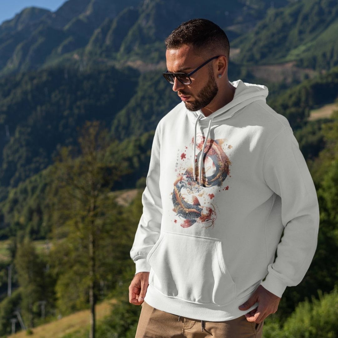 DANCING KOI – Visible Sign Hoodie (Unisex, Off-White, Frontprint) | YAMASHITA