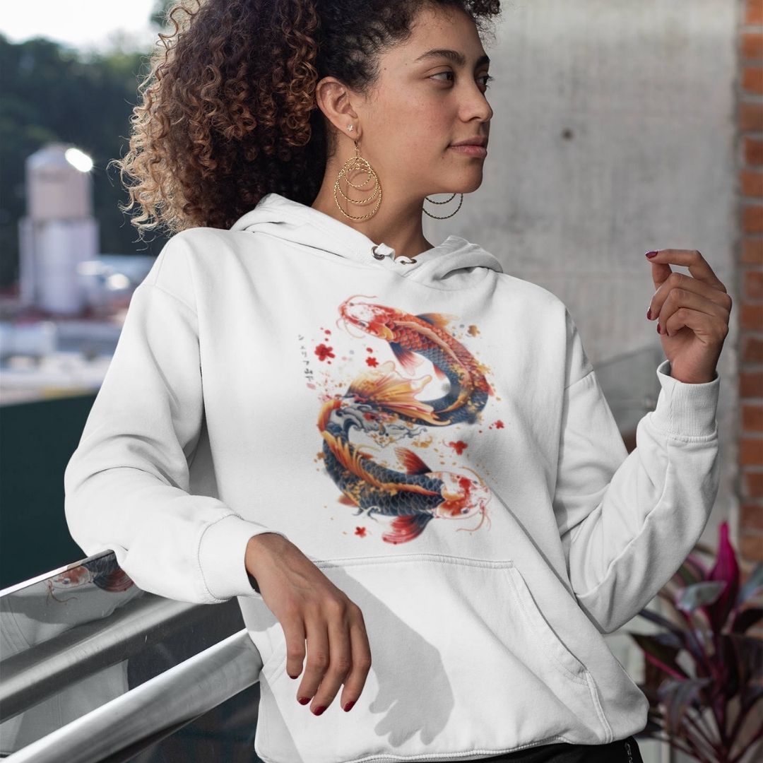 DANCING KOI – Visible Sign Hoodie (Unisex, Off-White, Frontprint) | YAMASHITA