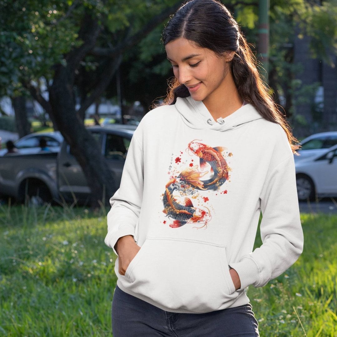 DANCING KOI – Visible Sign Hoodie (Unisex, Off-White, Frontprint) | YAMASHITA