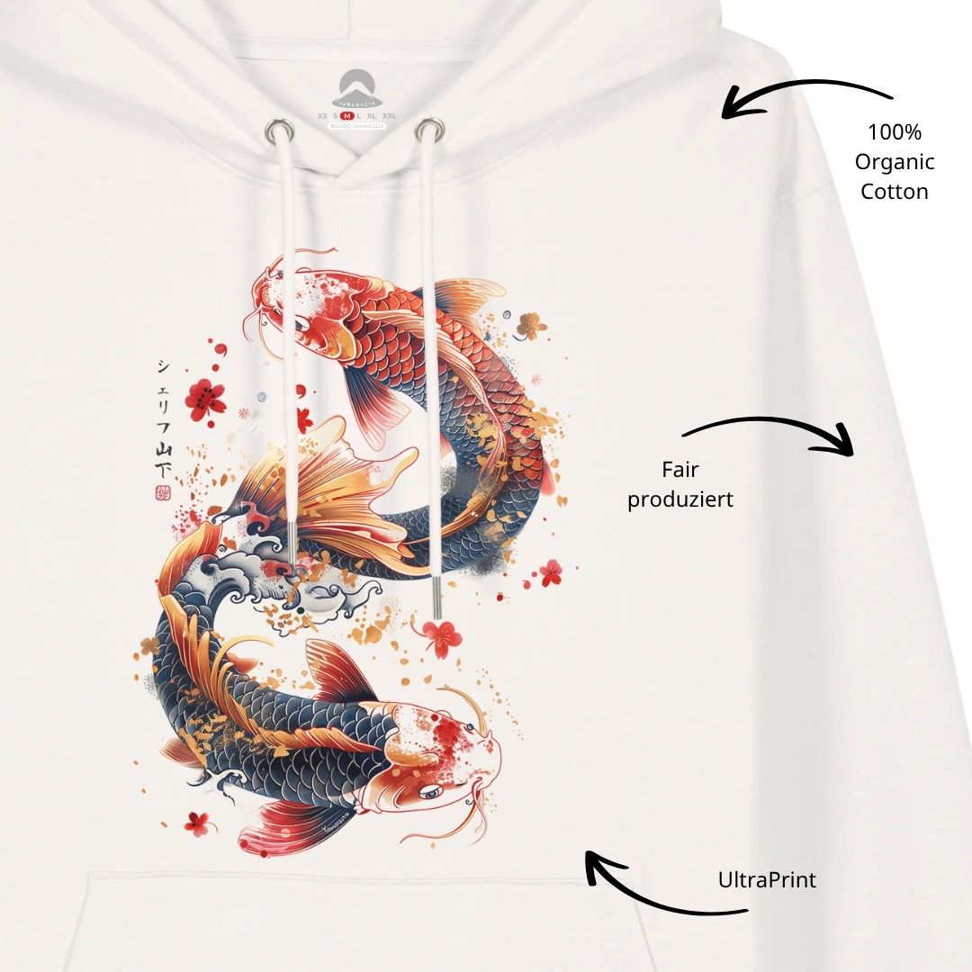 DANCING KOI – Visible Sign Hoodie (Unisex, Off-White, Frontprint) | YAMASHITA
