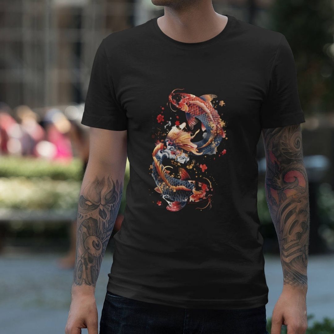 DANCING KOI – Visible Sign T-Shirt (Herren, Schwarz) | YAMASHITA