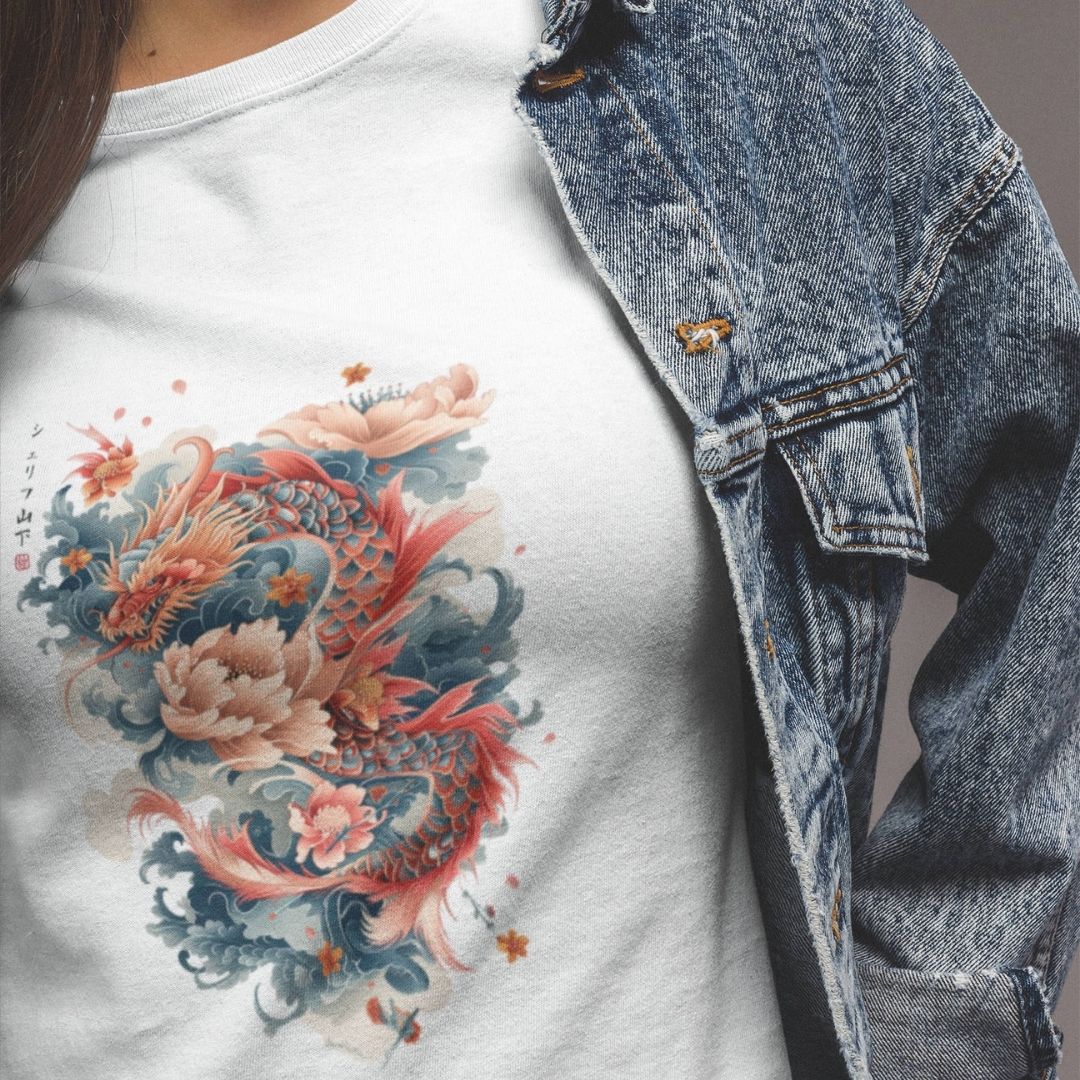 DRAGON & FLOWER – Visible Sign T-Shirt (Damen, Weiß) | YAMASHITA