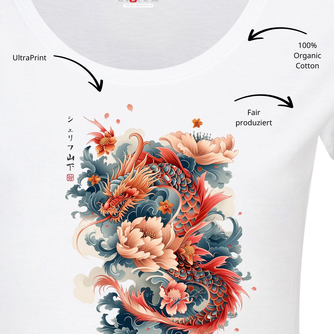 DRAGON & FLOWER – Visible Sign T-Shirt (Damen, Weiß) | YAMASHITA