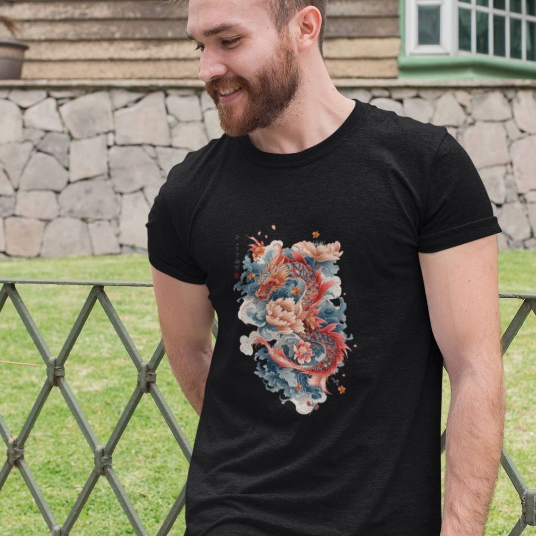 DRAGON & FLOWER – Visible Sign T-Shirt (Herren, Schwarz) | YAMASHITA