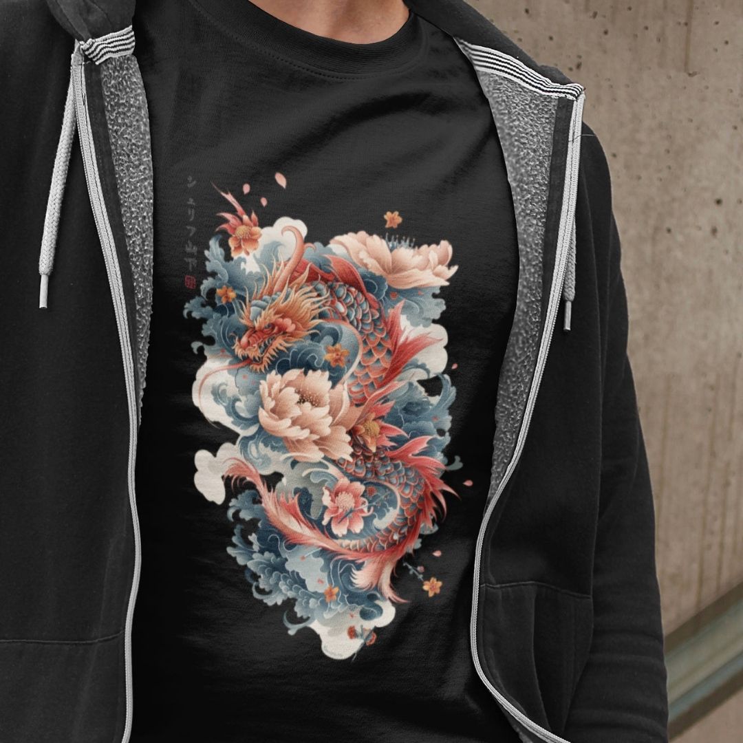 DRAGON & FLOWER – Visible Sign T-Shirt (Herren, Schwarz) | YAMASHITA