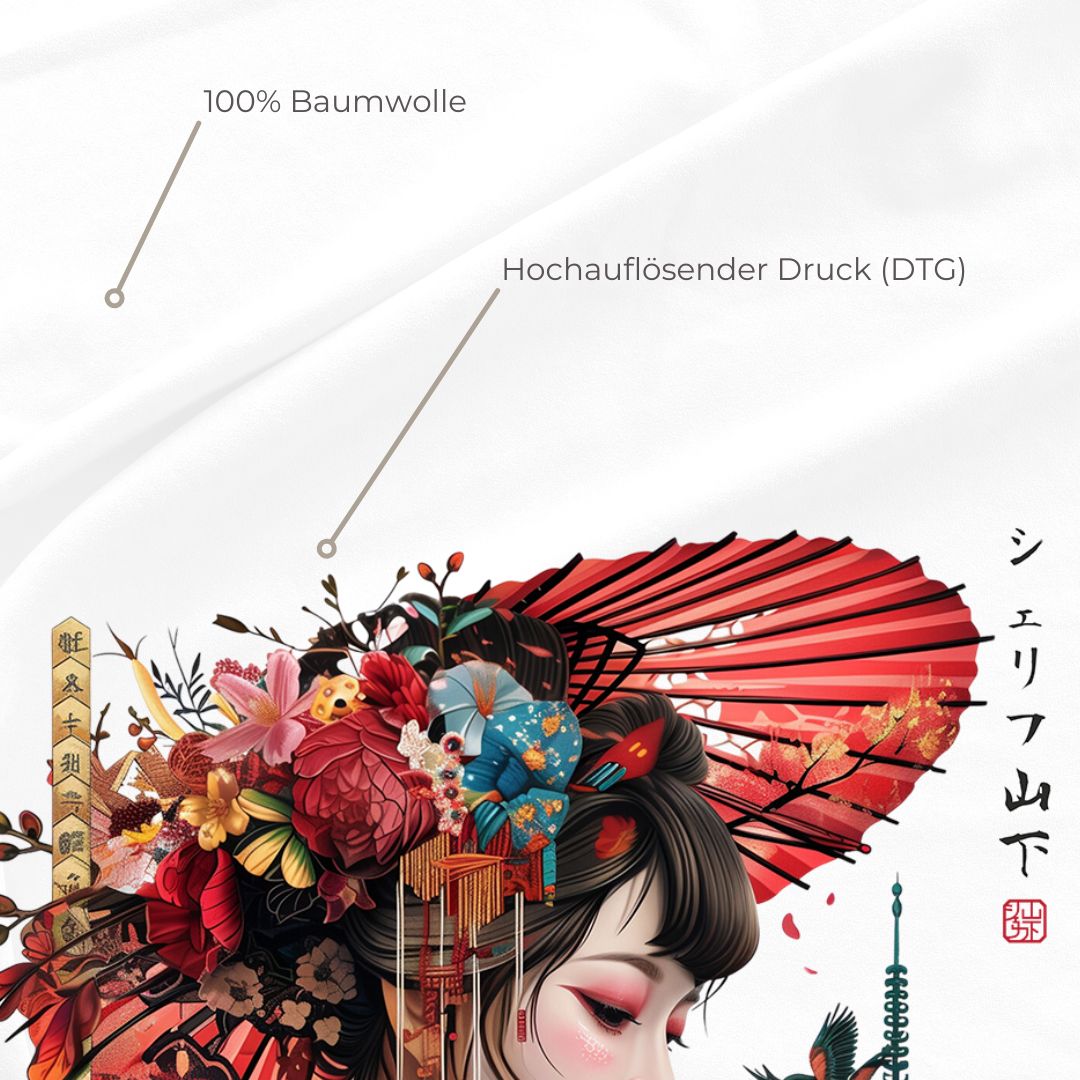 Japan Crane & Flower Unisex T-Shirt im Tattoo-Style von YAMASHITA