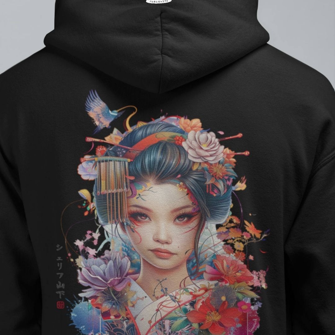 GEISHA – Visible Sign Hoodie (Unisex, Schwarz, Backprint) | YAMASHITA