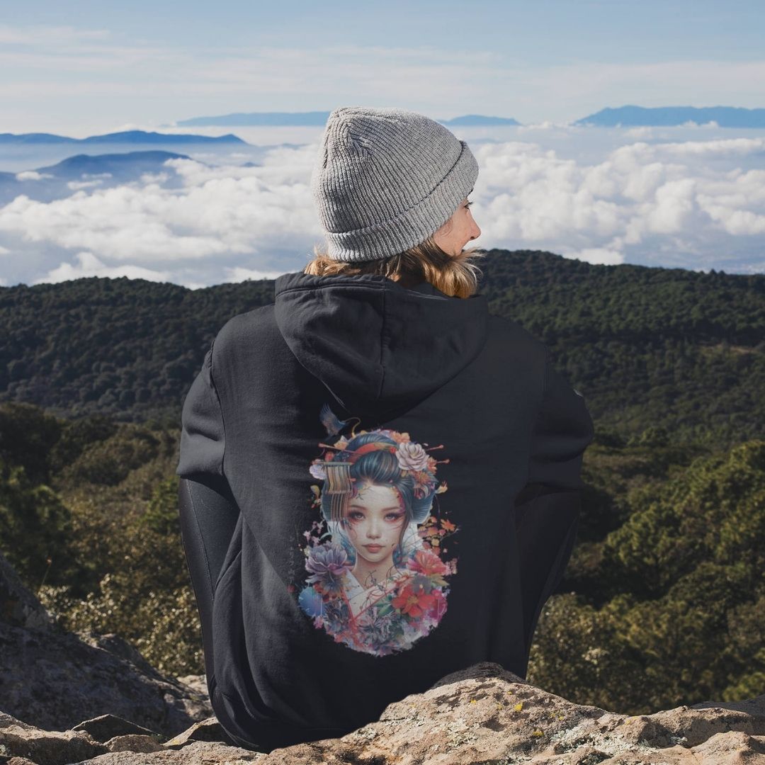 GEISHA – Visible Sign Hoodie (Unisex, Schwarz, Backprint) | YAMASHITA