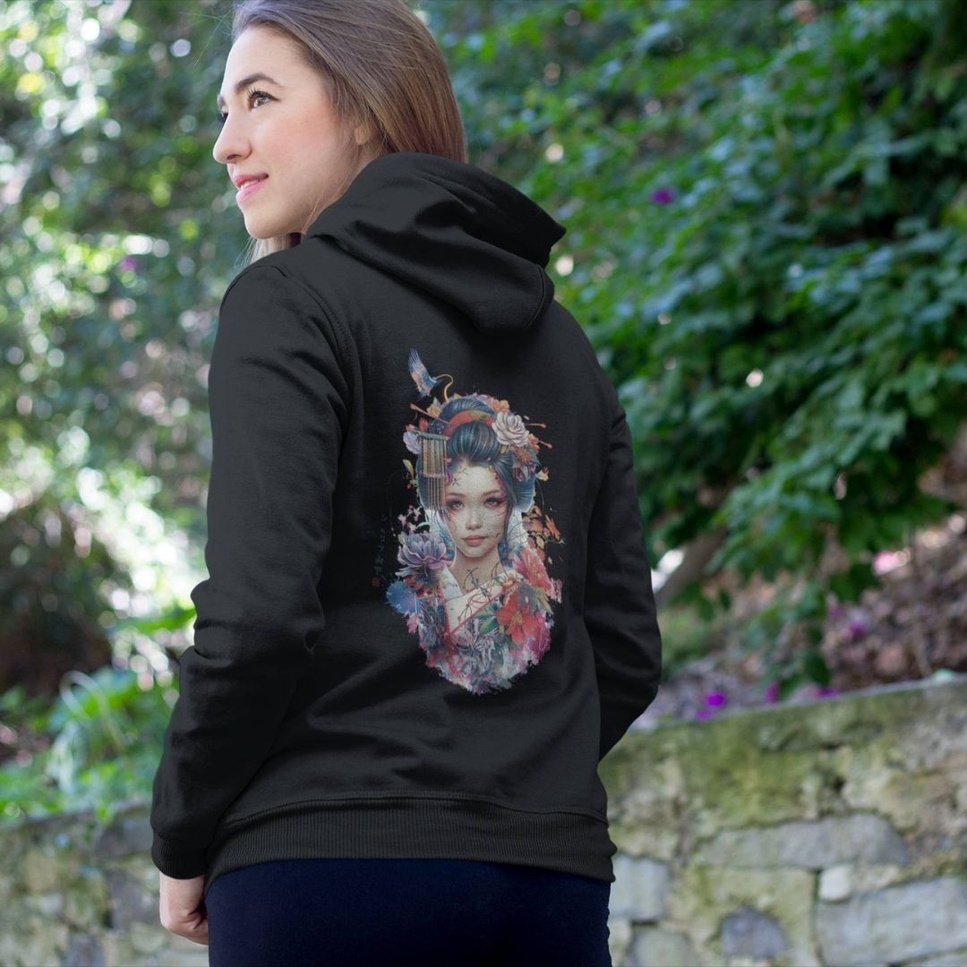 GEISHA – Visible Sign Hoodie (Unisex, Schwarz, Backprint) | YAMASHITA