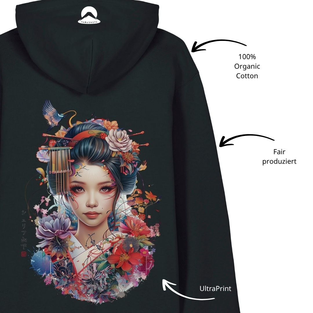 GEISHA – Visible Sign Hoodie (Unisex, Schwarz, Backprint) | YAMASHITA