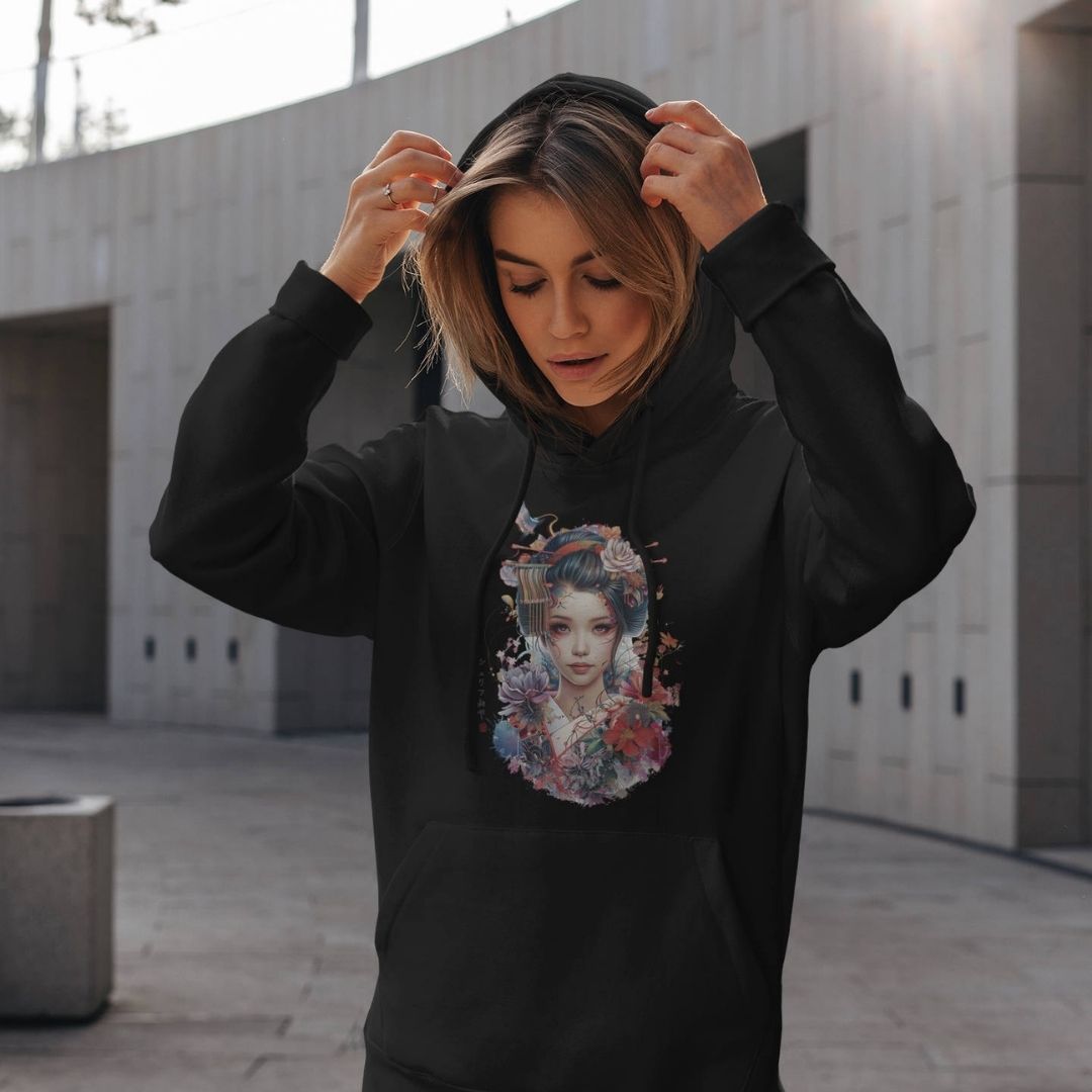 GEISHA – Visible Sign Hoodie (Unisex, Schwarz, Frontprint) | YAMASHITA