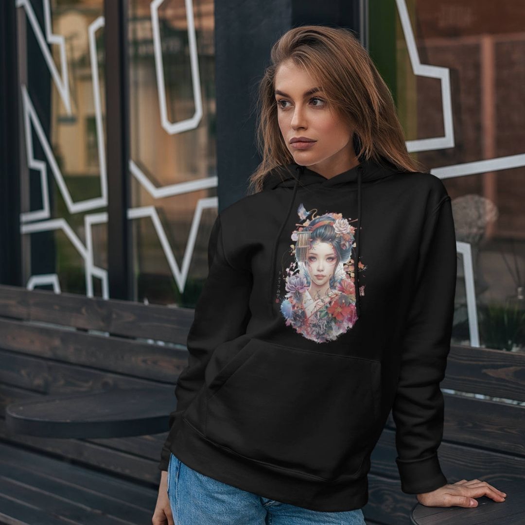 GEISHA – Visible Sign Hoodie (Unisex, Schwarz, Frontprint) | YAMASHITA