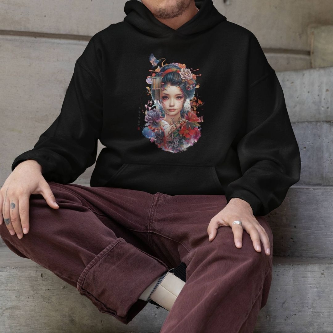GEISHA – Visible Sign Hoodie (Unisex, Schwarz, Frontprint) | YAMASHITA