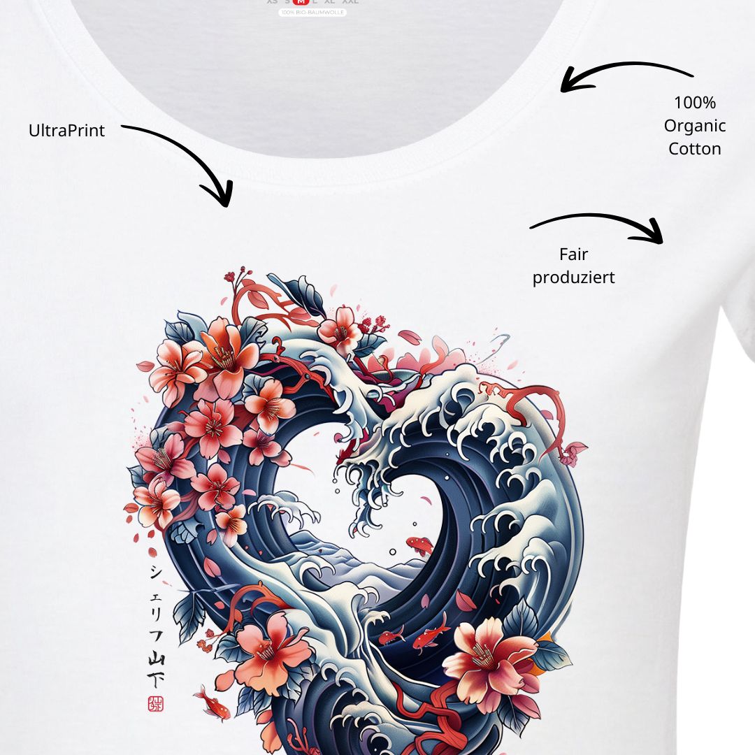WAVE HEART – Visible Sign T-Shirt (Damen, Weiß) | YAMASHITA