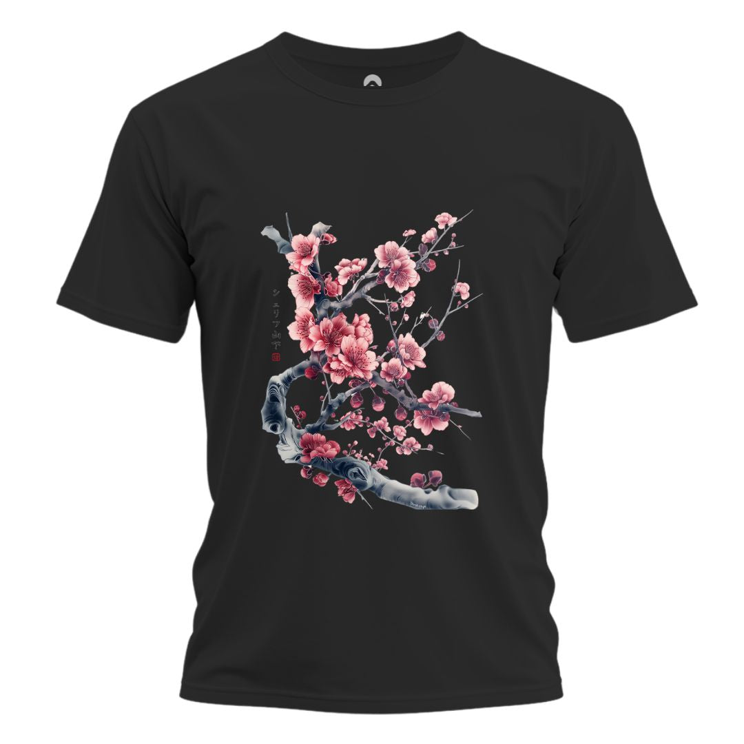 Japan Kirschblüten Herren T-Shirt "Cherry Blossom - Sakura" im Tattoo-Style von YAMASHITA in schwarz