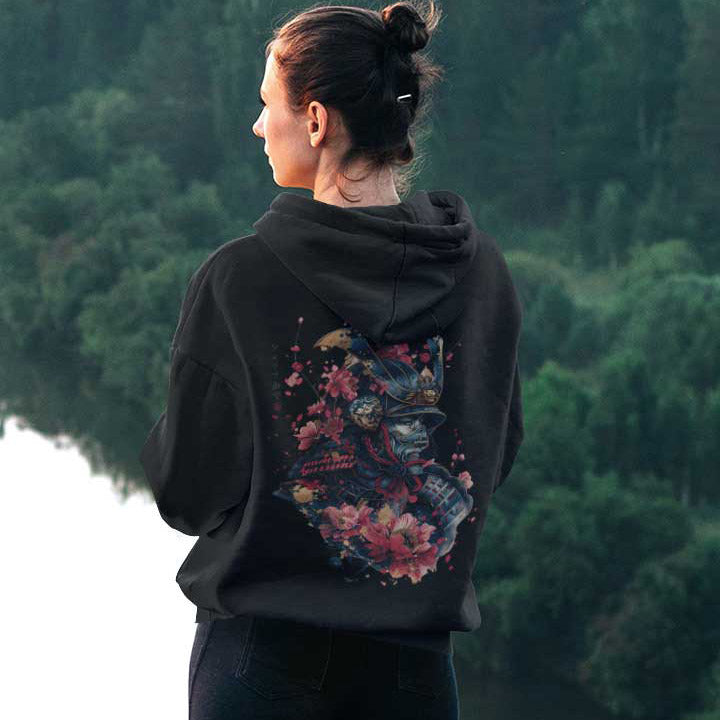 Japan Samurai Hoodie Unisex Damen Herren im Tattoo-Style von YAMASHITA in schwarz - Motiv hinten