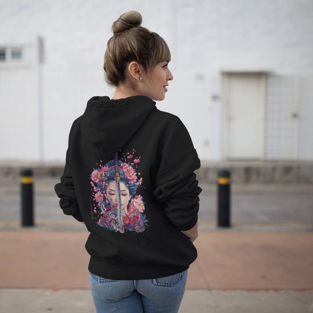 GEISHA & KATANA – Visible Sign Hoodie (Unisex, Schwarz, Backprint) | YAMASHITA