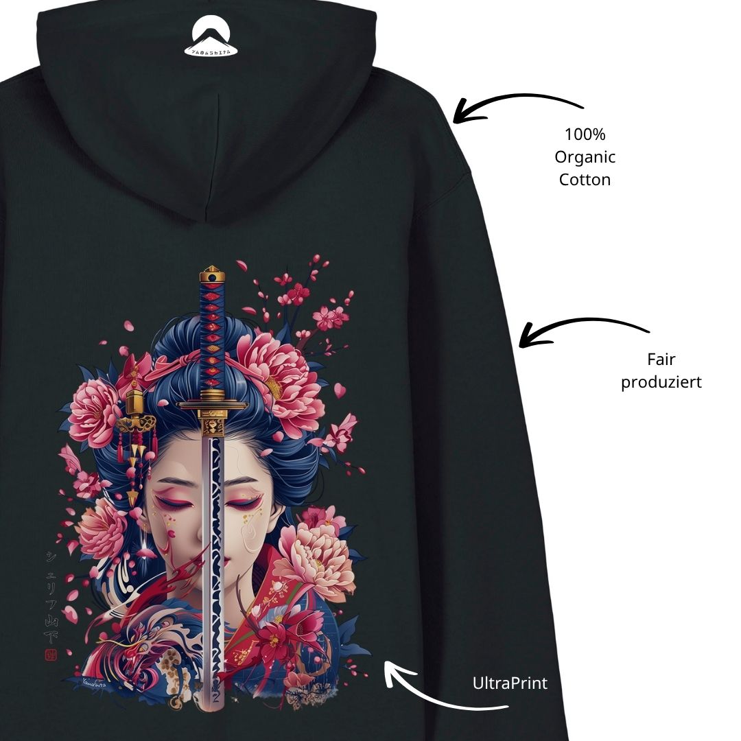 GEISHA & KATANA – Visible Sign Hoodie (Unisex, Schwarz, Backprint) | YAMASHITA